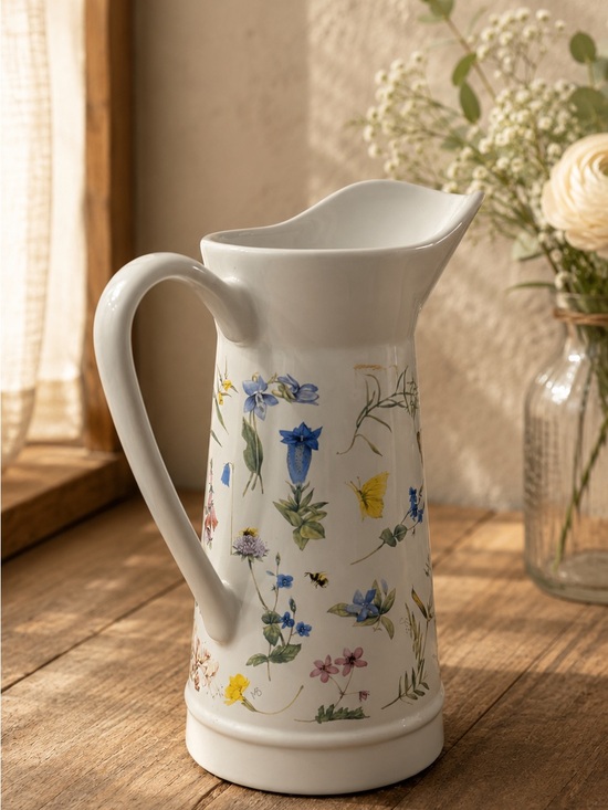 Other - Marjolein Bastin Hallmark Ceramic Floral Pitcher Butterfly Wildflower Vase 1999